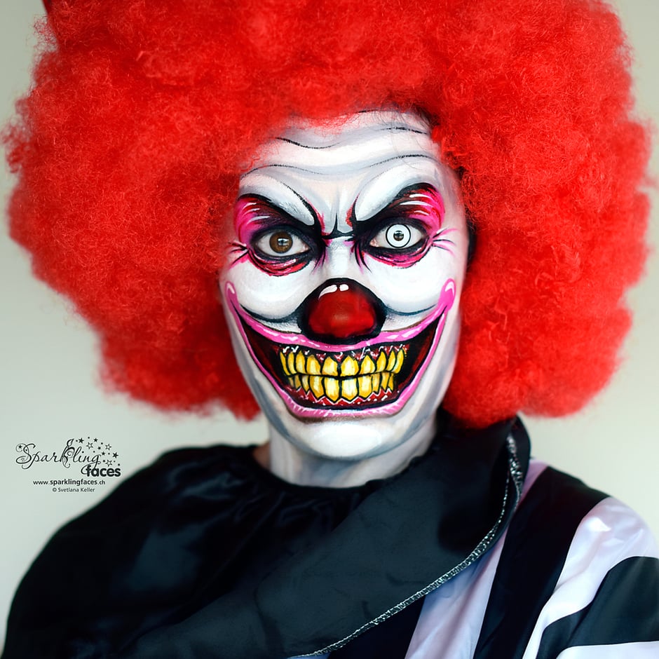 Kinderschminken_Vorlagen; Schminkfarben_kaufen_Schweiz; Kinderschminken_Kurse; Svetlana_Keller; face_painting; Ballonmodellieren; Ballonmodellage; Airbrush_Tattoos; einfach; Killer Clown