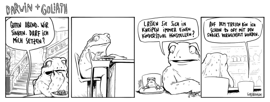 Cartoon strip for magazine "Darwin & Goliath" by Frogs & Friends e.V. / www.frogs-friends.org