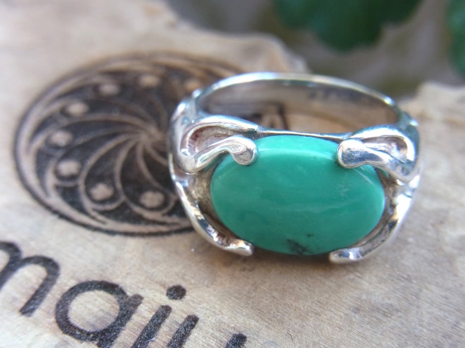 Handgefertigter Türkis Ring aus 925 Silber - Damen Ring mit grünem Türkis-Stein