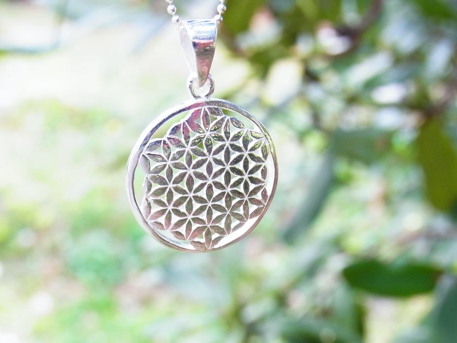 Silberkette mit Blume des Lebens Anhänger - Symbol Schmuck für Harmonie und Schutz