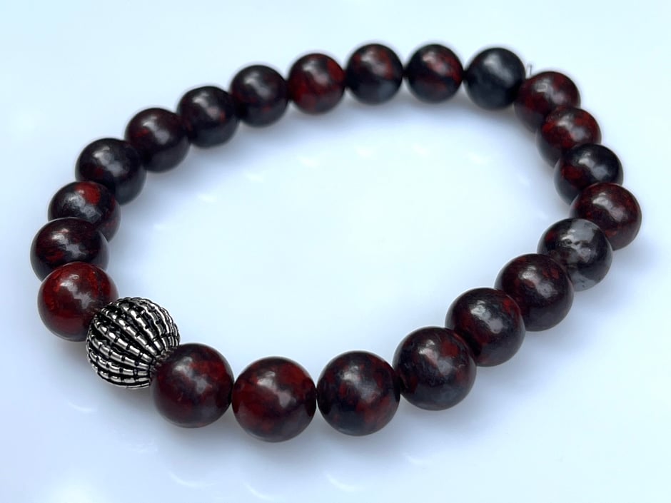 Braunes Jaspis Armband mit Bali Silberkugel