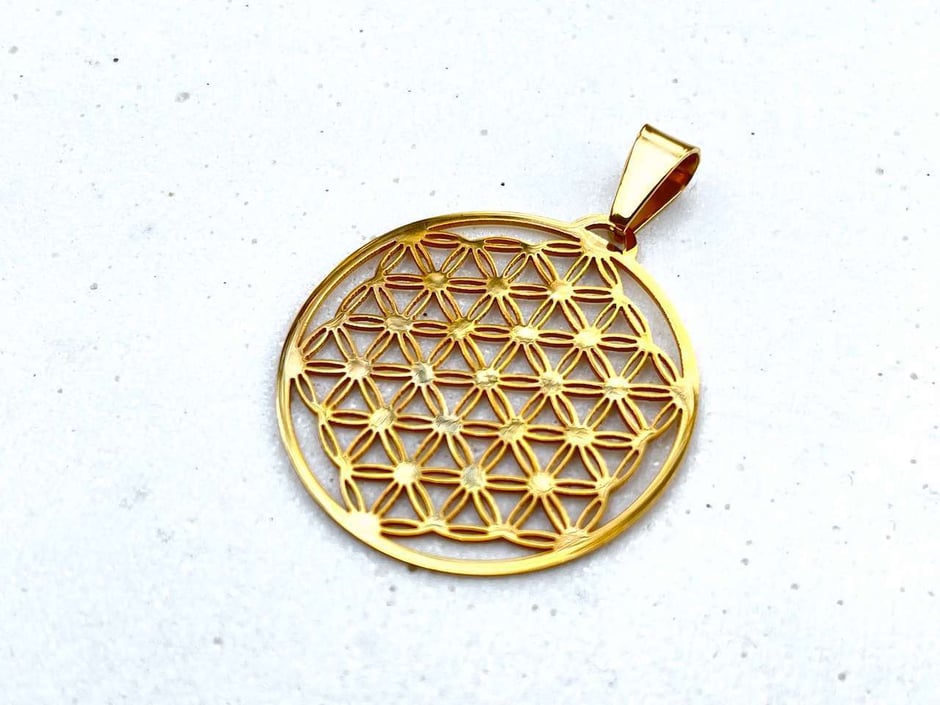 Blume des Lebens Anhänger aus vergoldetem Edelstahl - Symbol Schmuck für Schutz und Harmonie