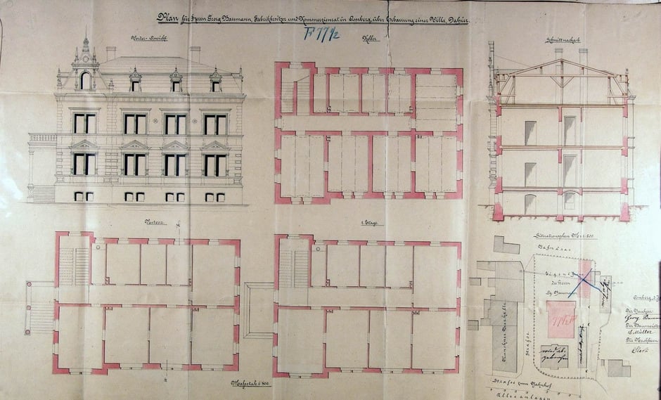 Bauantrag für den Bau einer Villa (Baumeister Carl Müller) 1896