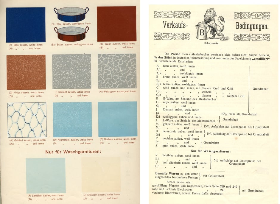 Emailfarben im Katalog von 1909