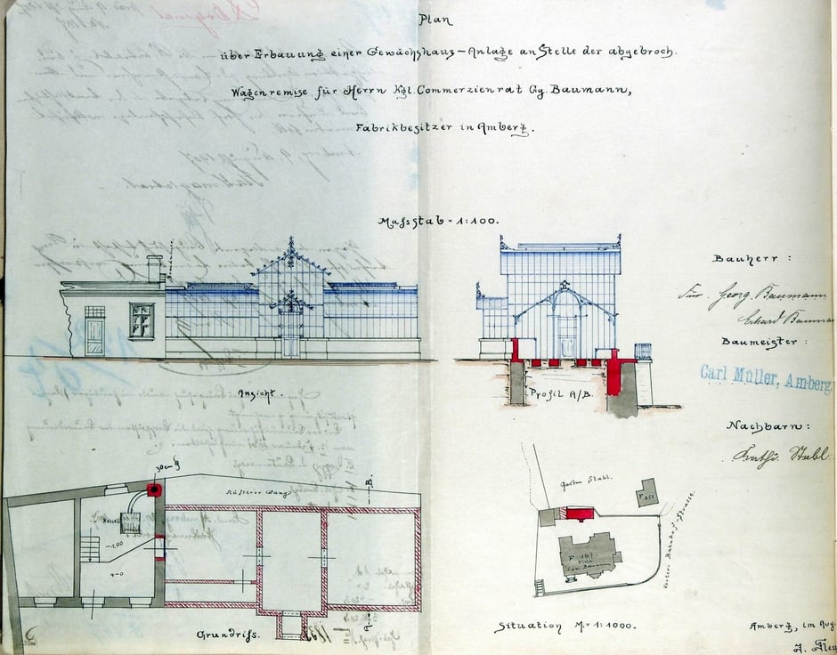 ca 1905 Bauantrag für Gewächshaus an der Wintervilla