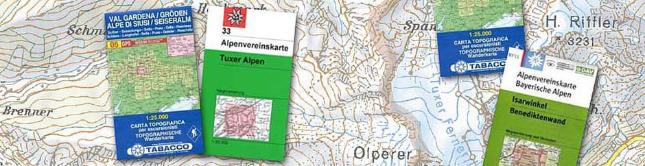 diverses Kartenmaterial für die Wanderung von München nach Venedig