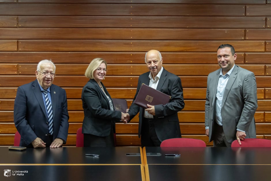 L-R: A Behnam, IOI Honorary President, A Vassallo, Managing Director IOI, Rector Alfred Vella UOM, Prof Alan Deidun, Director IOI Malta