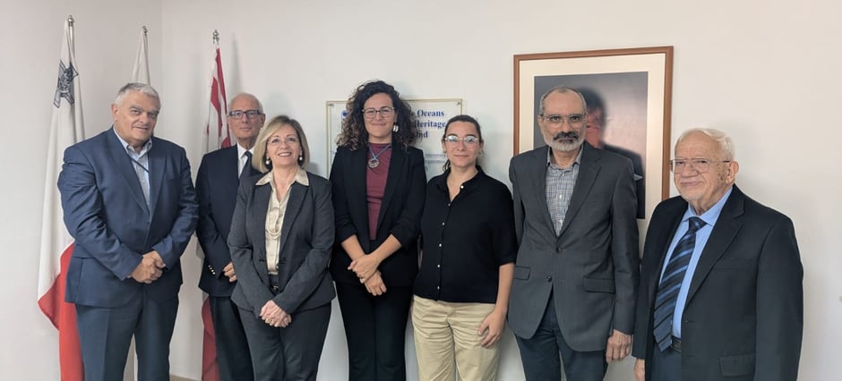 L-R: Prof Louis F Cassar, Pro-Rector Prof Joseph M Cacciottolo, Ms Antonella Vassallo, Ms Antonia Scicluna, Ms Perla Galatolo, Prof Patrick J Schembri, Dr Awni Behnam 