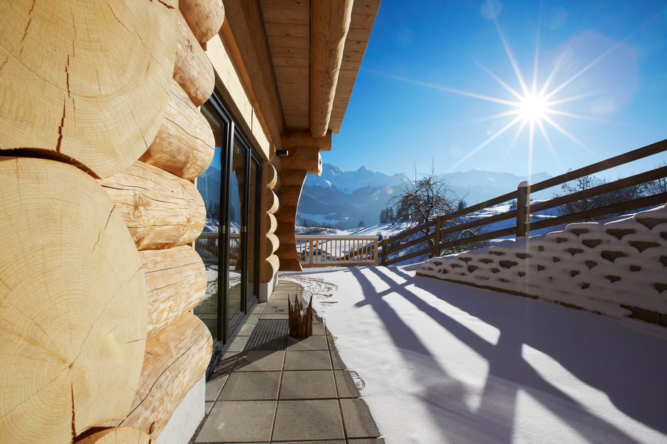 Der Ausblich von der eigenen Chalet Terrasse im Winter 