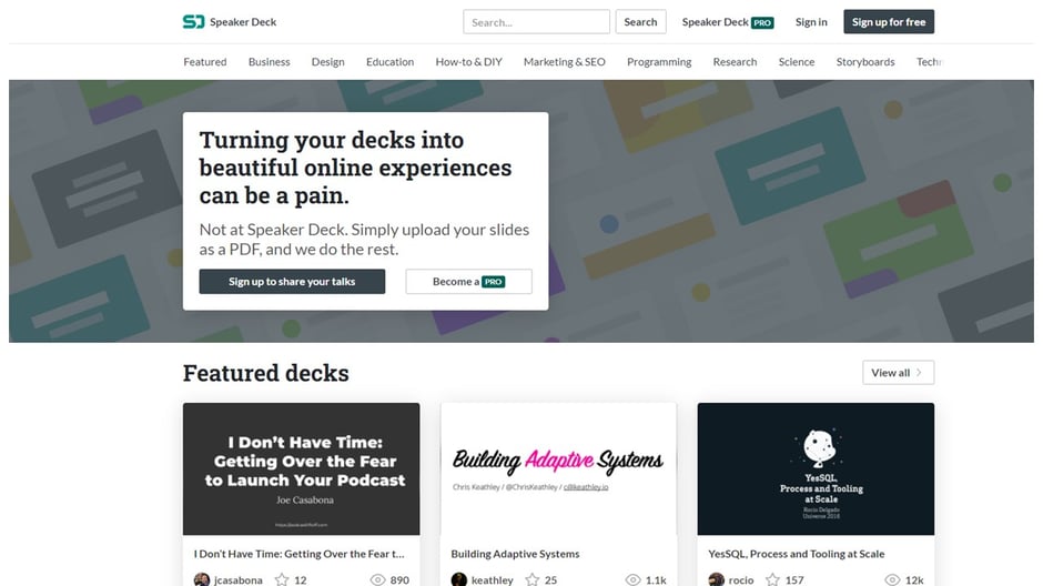 Speaker Deckも先ほどご紹介したslide share同様、スライド共有サービスの中でも有名なサイトになります。