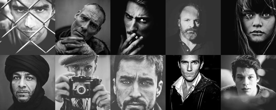 portrait d'acteur en noir et blanc  