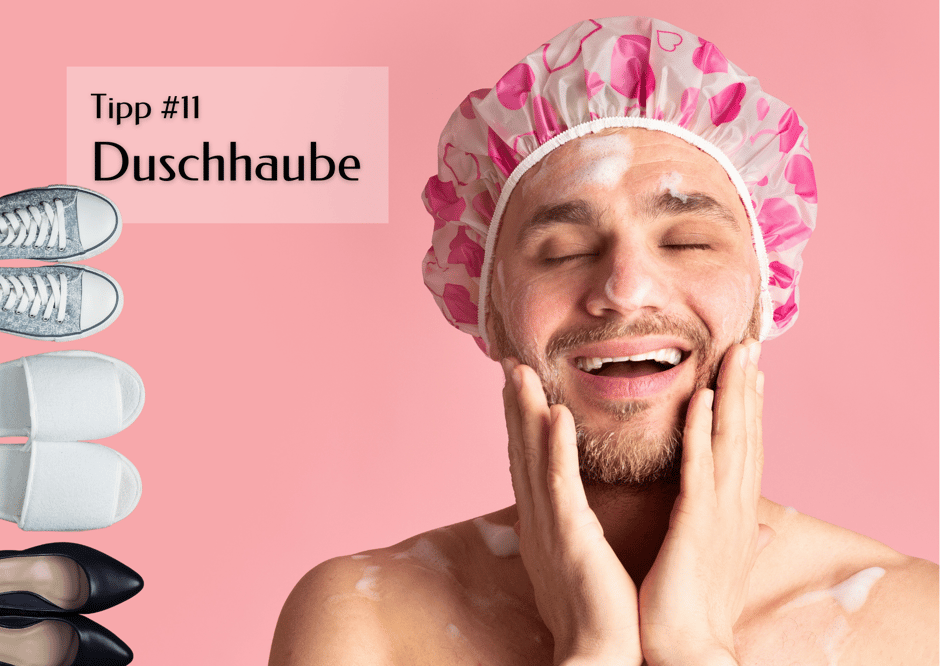 Duschhaube als Fernbedienungs-Schatz nutzen. Oder für Schuhe im Koffer