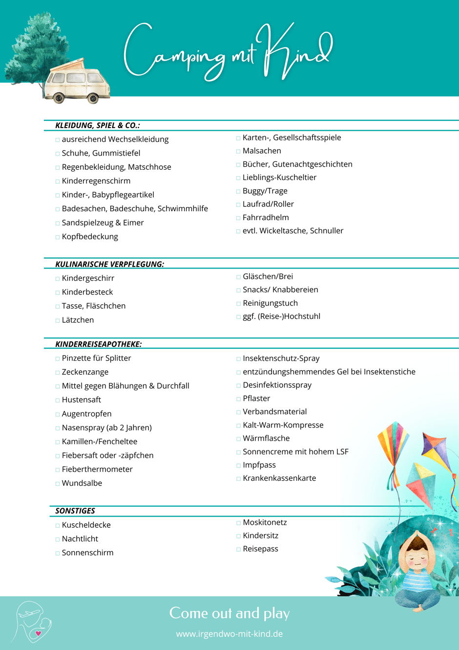 Checkliste Packliste Camping mit Kind