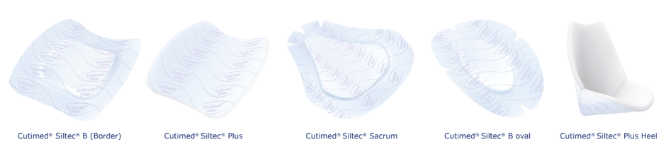 Cutimed Siltec Produkte aufgelistet. Cutimed Siltec B, Cutimed Siltec Plus, Cutimed Siltec Sacrum, Cutimed Siltec Oval, Cutimed Siltec Plus Heel