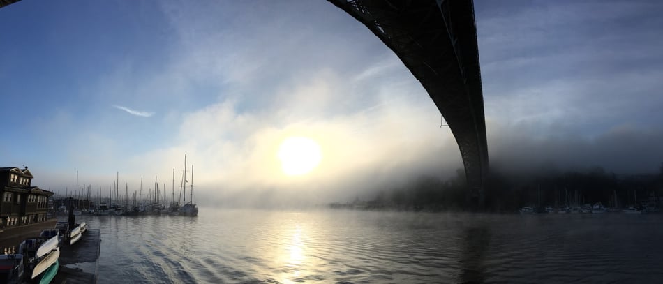 Aurora Bridge Seattle in the fog