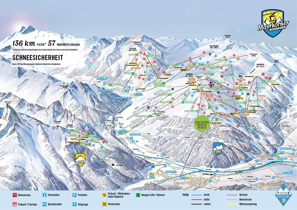 Pistenplan Penken Mayrhofen - mitten drin unser Gasthof Gschösswandhaus