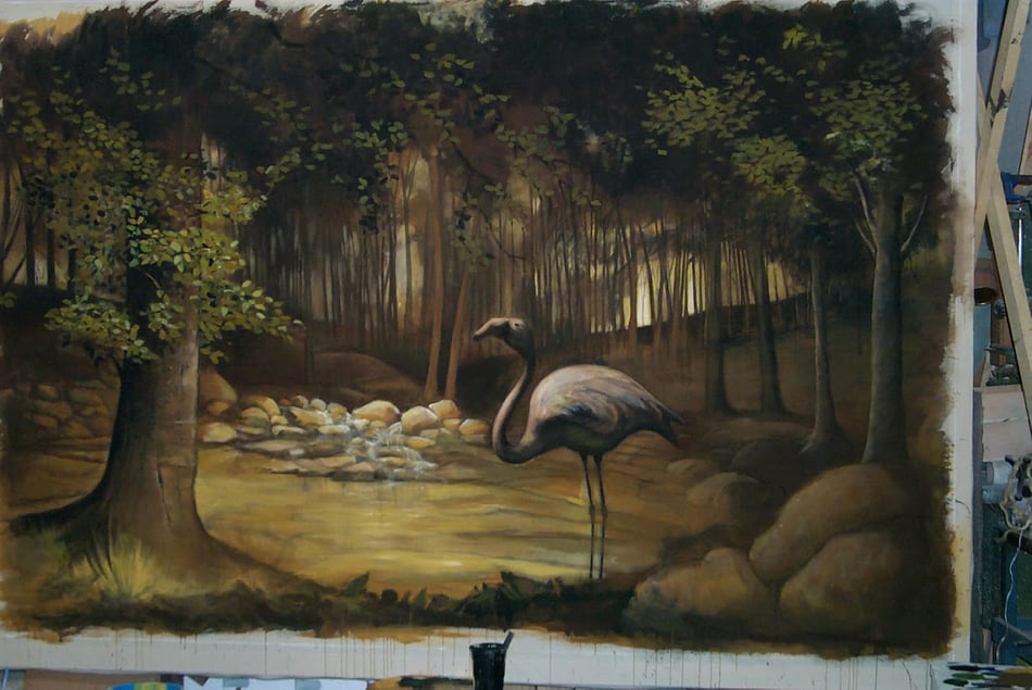 Pintura escenográfica, telón para un decorado, publicidad de Zara.