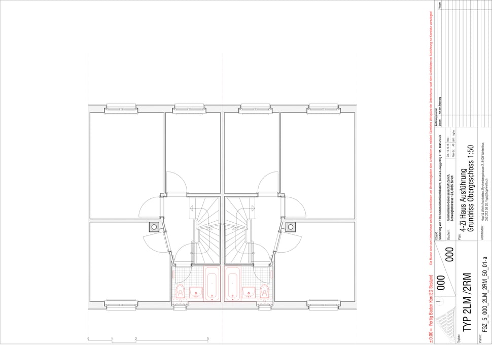 Familienheim Genossenschaft Zürich, Hopf & Wirth Architekten, Etappe 14, Bernhard-Jäggiweg, Typ 2: 4-Zimmer Haus, Grundriss Obergeschoss