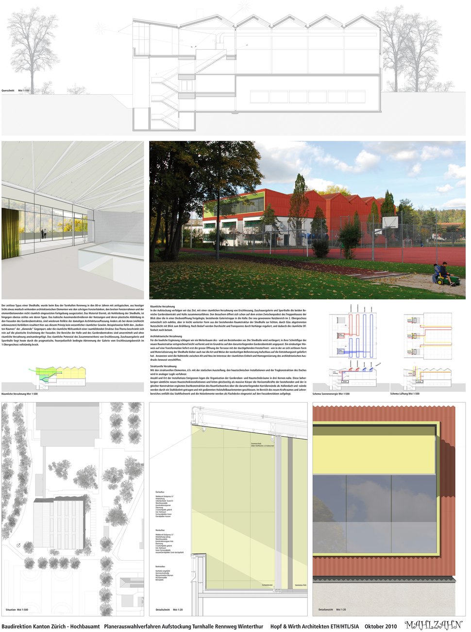 Hopf & Wirth Architekten ETH HTL SIA Winterthur, Wettbewerb Berufsbildungsschule Winterthur, Erweiterung Turnhallen Rennweg