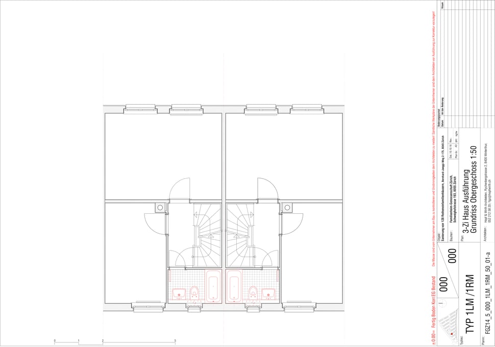 Familienheim Genossenschaft Zürich, Hopf & Wirth Architekten, Etappe 14, Bernhard-Jäggiweg, Typ 1: 3-Zimmer Haus, Grundriss Obergeschoss
