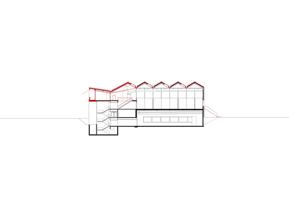Hopf & Wirth Architekten ETH HTL SIA Winterthur, Erweiterung Turnhallen Berufsbildungsschule Winterthur BBW, Schnitt