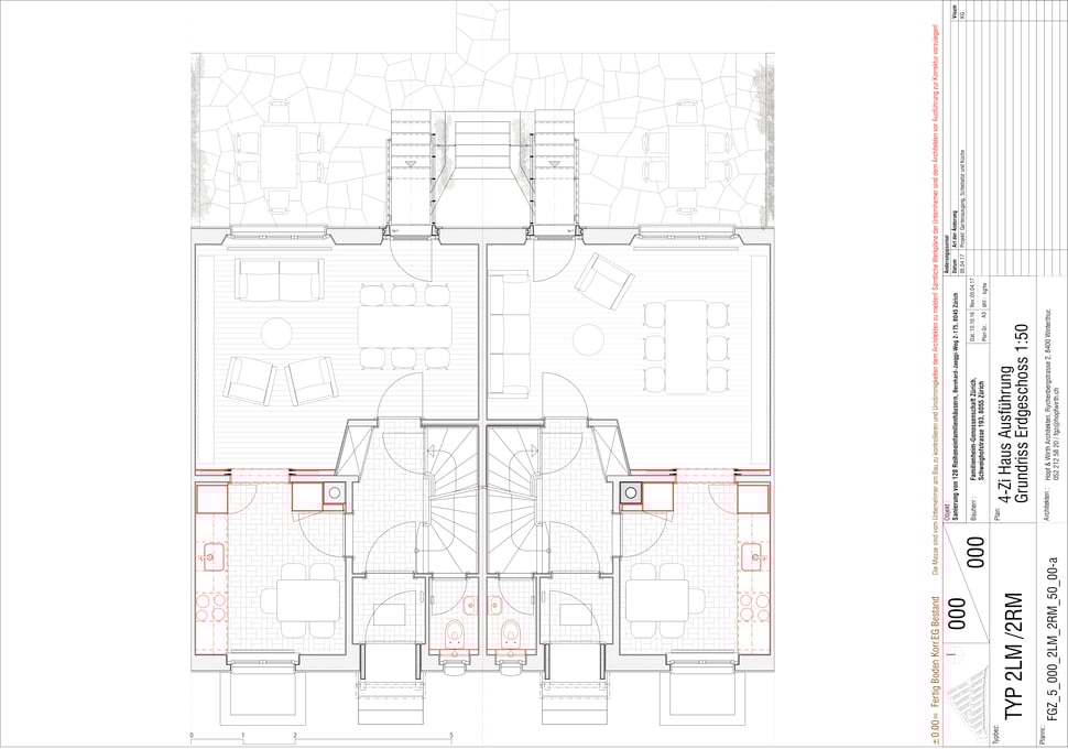Familienheim Genossenschaft Zürich, Hopf & Wirth Architekten, Etappe 14, Bernhard-Jäggiweg, Typ 2: 4-Zimmer Haus, Grundriss Erdgeschoss
