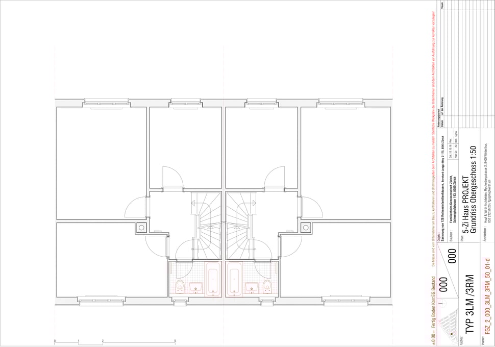 Familienheim Genossenschaft Zürich, Hopf & Wirth Architekten, Etappe 14, Bernhard-Jäggiweg, Typ 3: 5-Zimmer Haus, Grundriss Obergeschoss