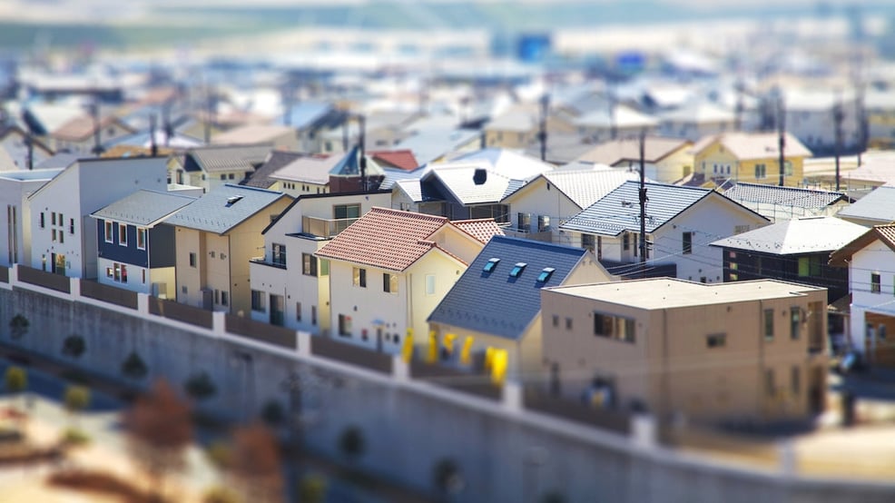 ミニチュアジオラマ風の住宅街風景