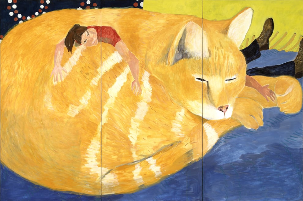 Eva Hradil, "PET S", 2022, Eitempera auf Halbkreidegrund auf Leinwand, 200 x 300 cm